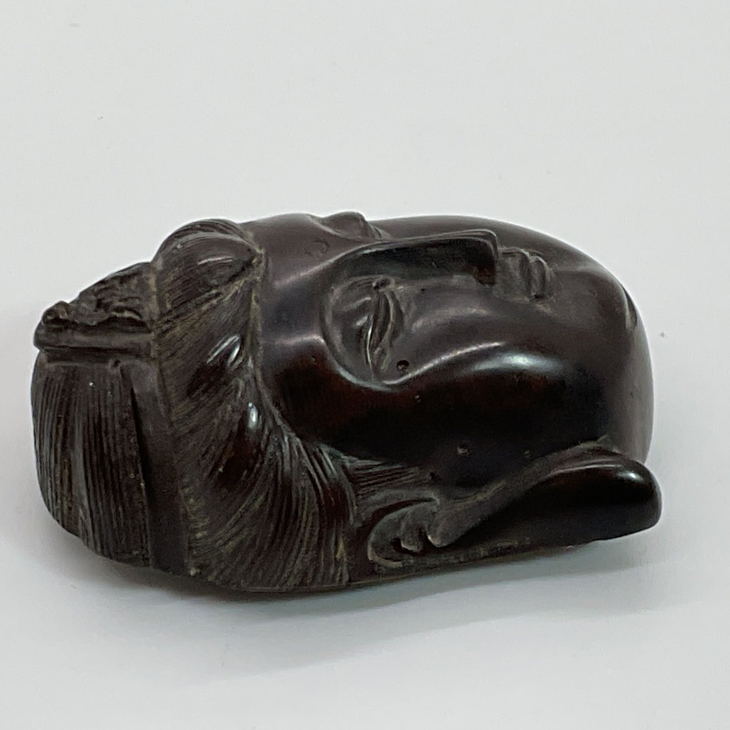VTG./ANTIQUE Dark Wood Carved Japanese Kannon Netsuke- 1 7/8"