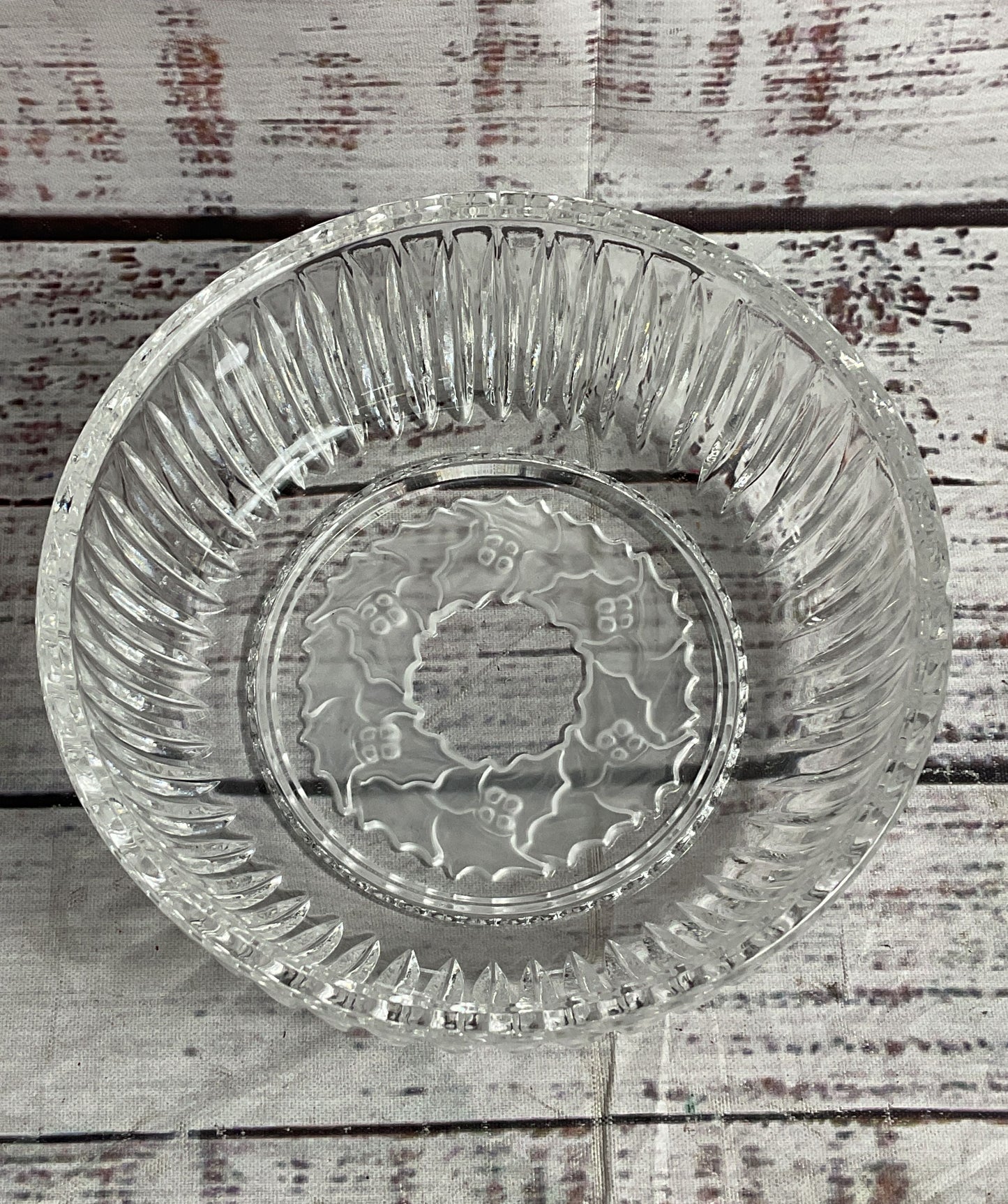 Vintage Holly Glass Carved Set of 4 Small Bowls Clear