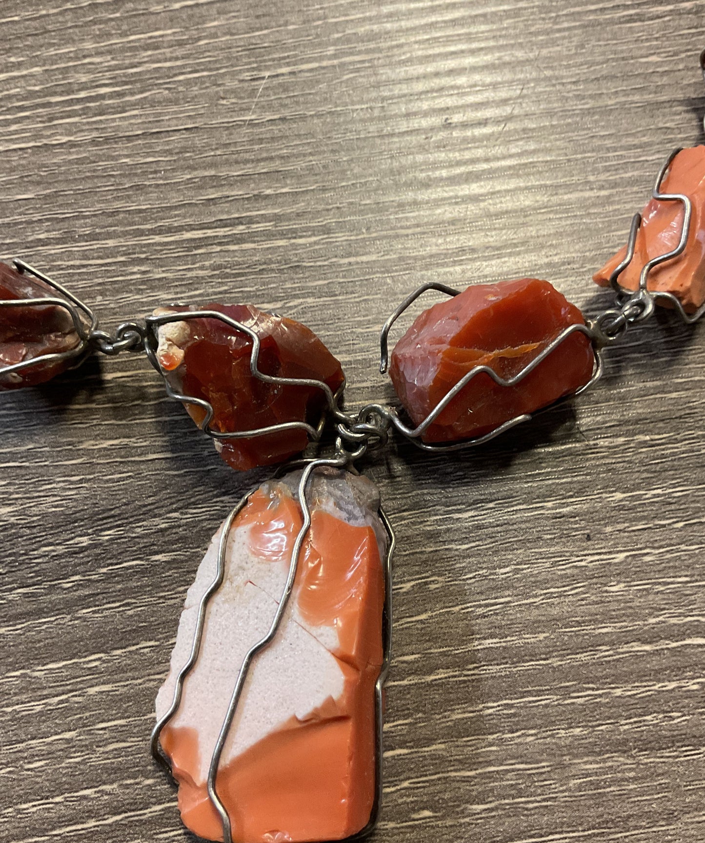 AS IS Mexico Sterling Silver Vintage Necklace with Carnelian Stones