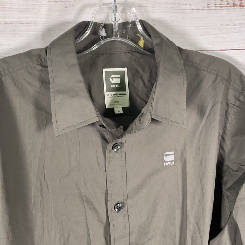 NWT G-Star Raw Gray Embroidered Logo Button Up Shirt - Size XL