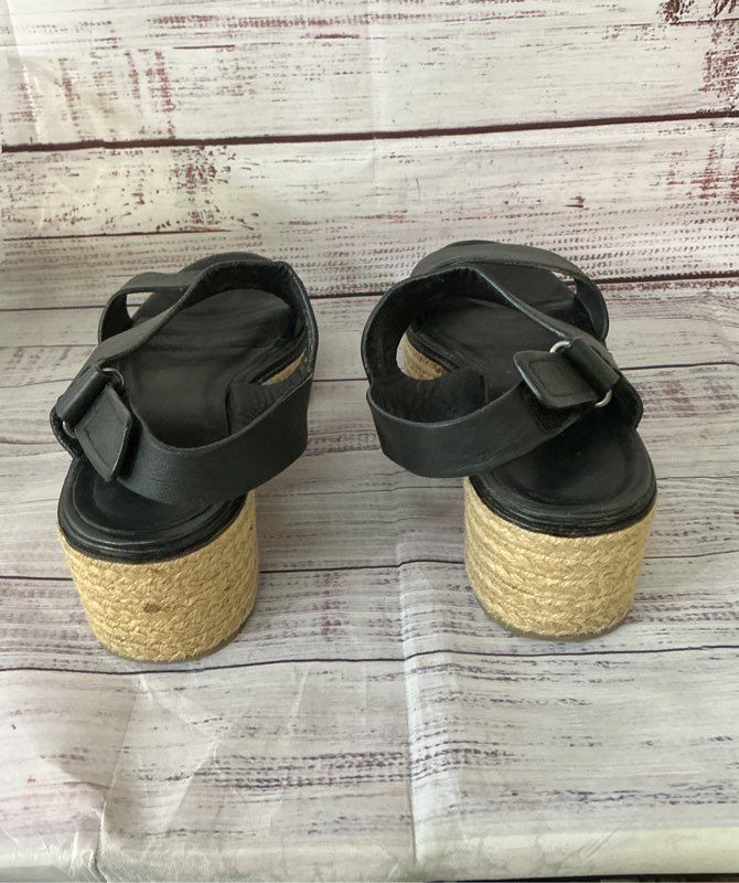 Women's Vince Janet Black Leather Platform Wedge Sandals Size 9M MSRP $295