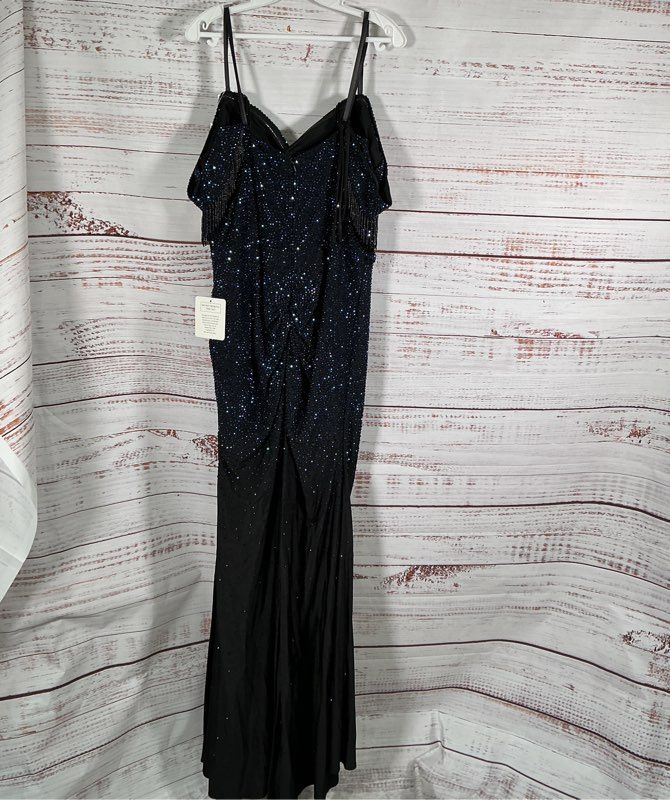 NWT Women's Colors Black with blue Beaded Cold Shoulder Dress Size 18 STUNNING!