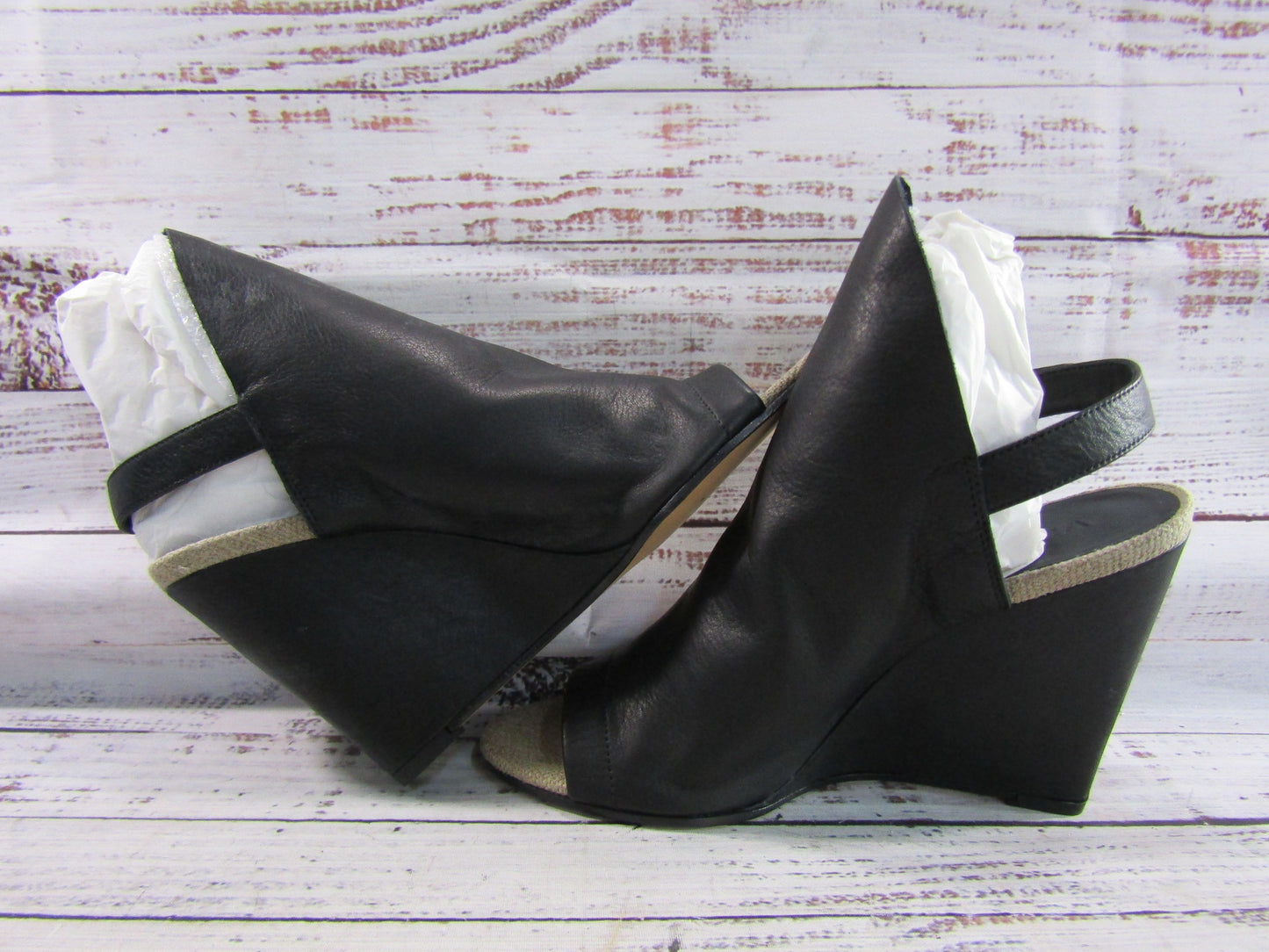 Vince Kostel Women's Black Leather Wedge Sandals Size 7.5 Made in Italy