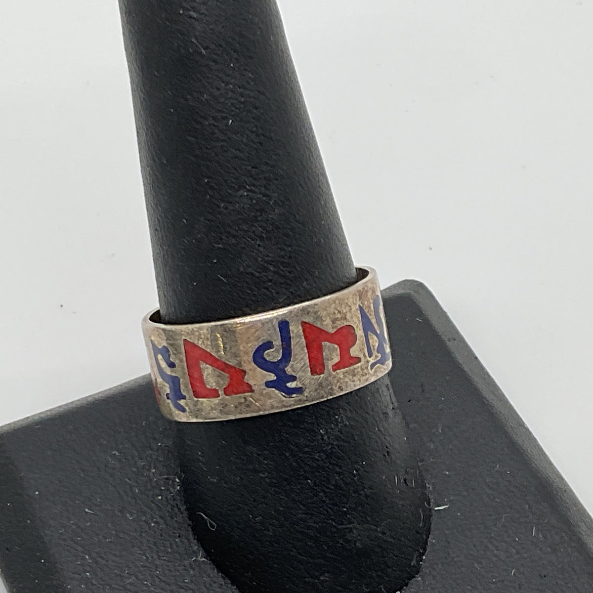 VTG. Sterling Silver & Enamel SZ 10 Ring- 3.70g