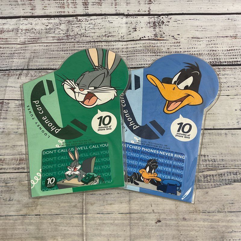 Lot Of 2 Vintage 1996 Looney Tunes 10 Minute Phone Cards Bugs Bunny Daffy Duck