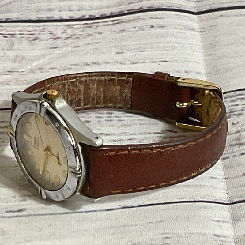 TIMEX Quartz Silver Tone with Brown Leather Band Ladies Watch