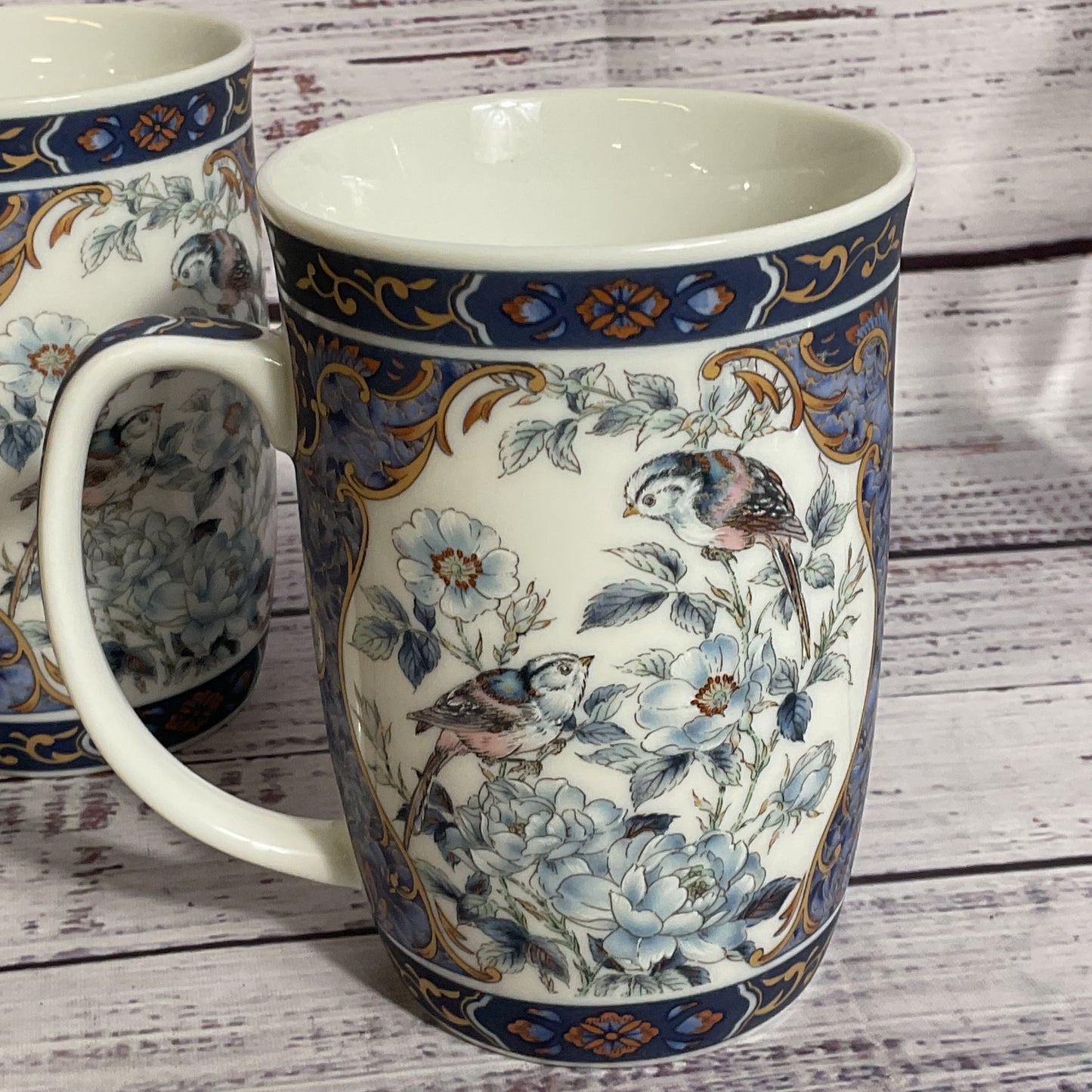 Pair of VTG. OTAGIRI Japan Blue Royal Bird Motive Cups- 4.25"