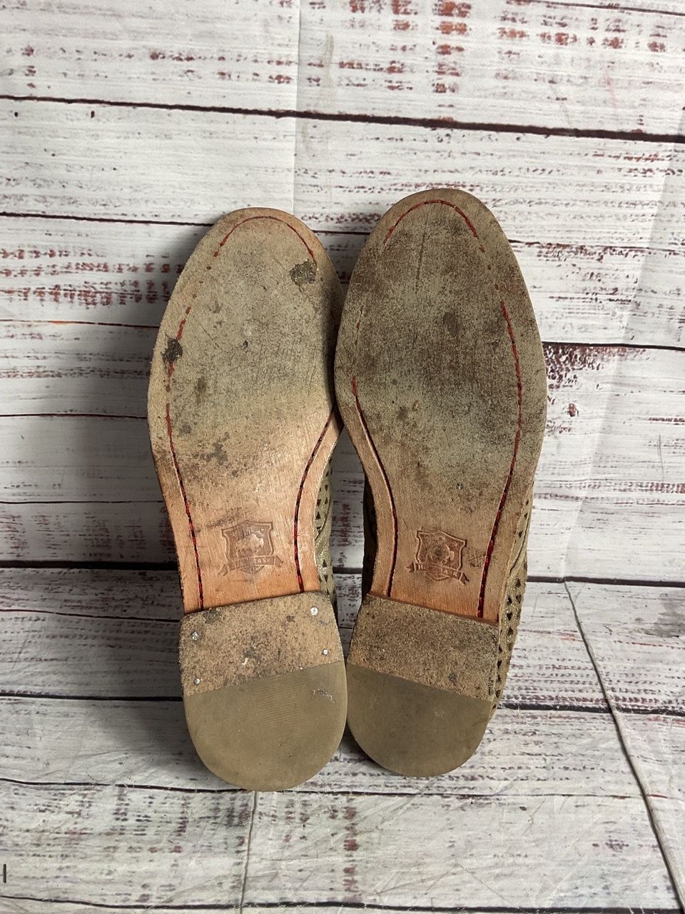 Trask Suede Leather Ali Perforated Loafers Beige 7.5