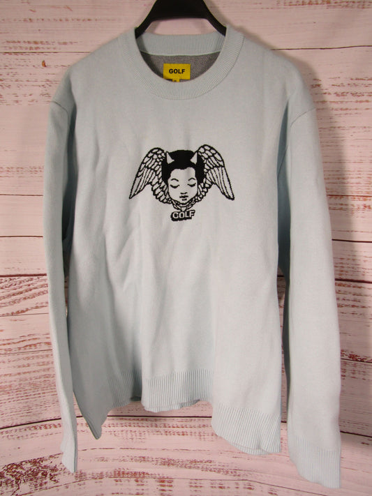 Golf Wang Prayer Baby Men's Light Blue Jacquard Sweater Size XL