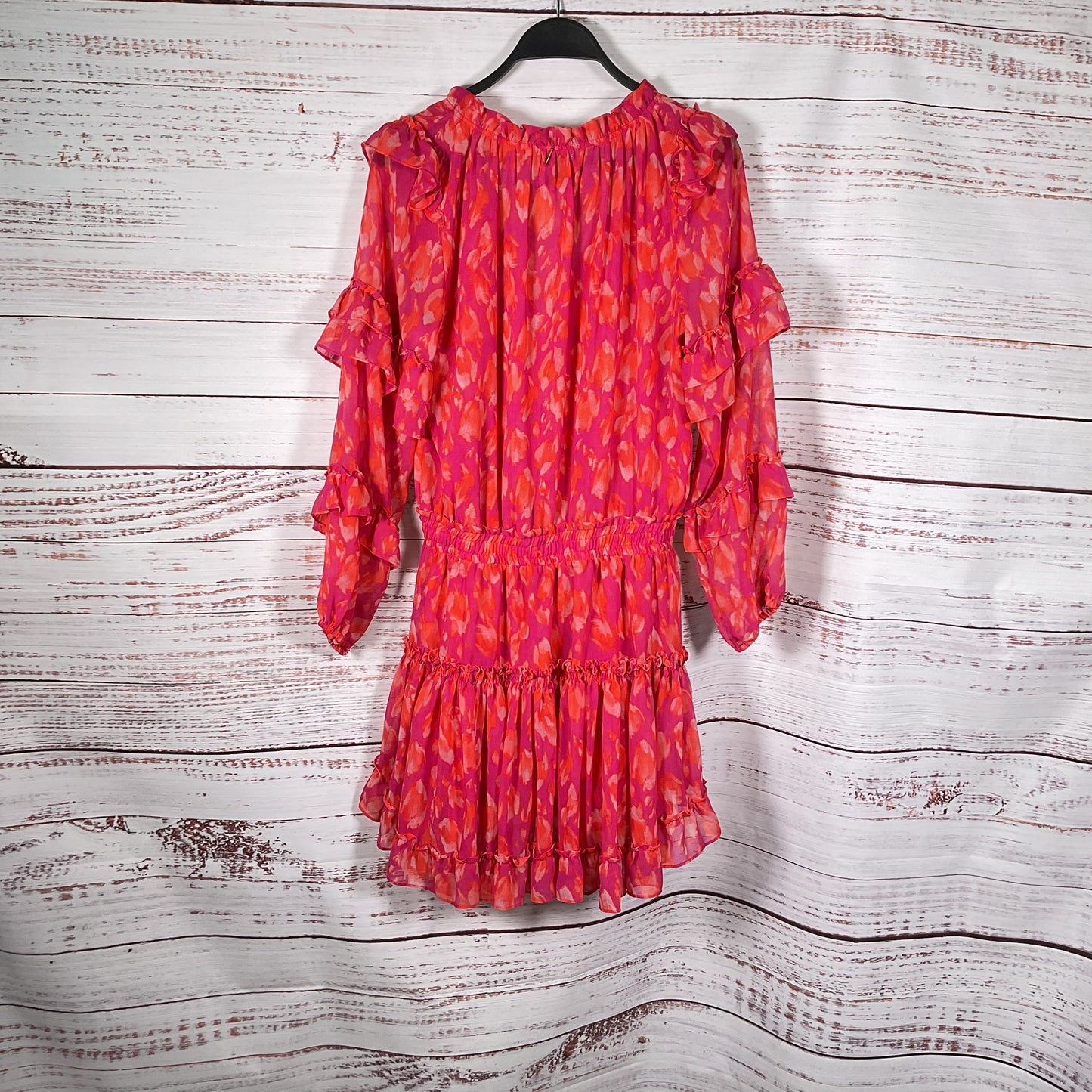 Misa Los Angeles Rizou Orange Red Print Ruffle Frill Dress - Size S
