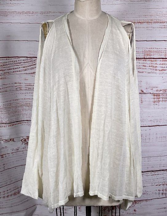 MaxStudio Linen Blend Open Front Batwing Cardigan Cream M-L
