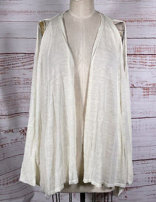 MaxStudio Linen Blend Open Front Batwing Cardigan Cream M-L