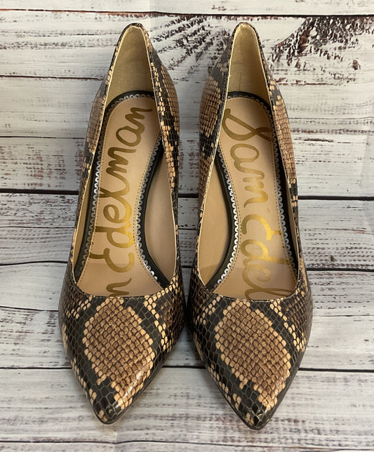 Sam Edelman Leather Hazel Snakeskin Embossed Heels Brown 8