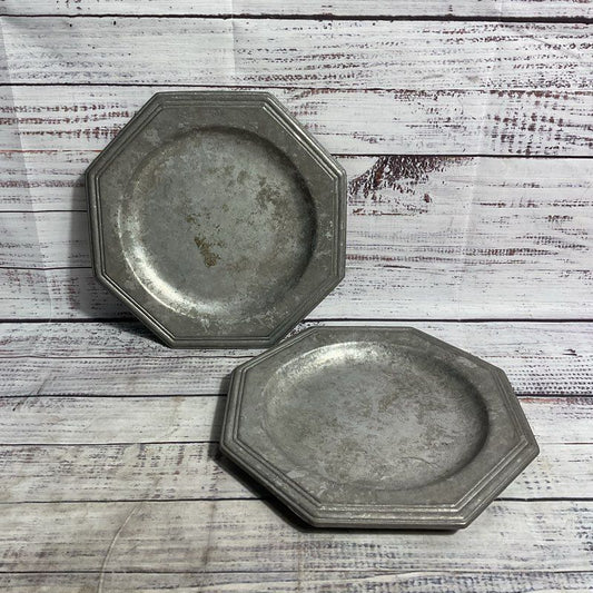 Set Of 2 Vintage Country Ware 8" Octagonal Pewter Plates