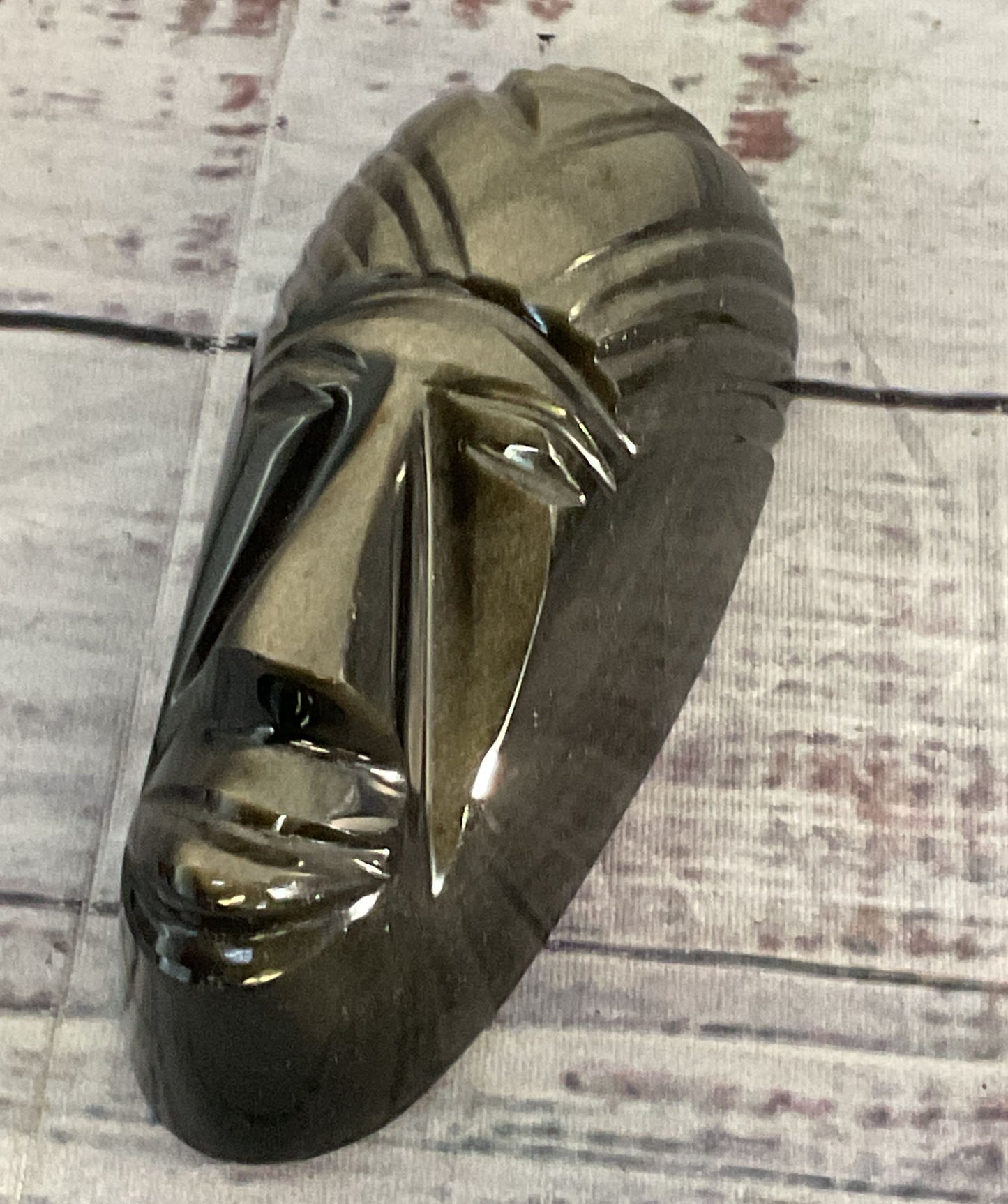 Hand Carved Obsidian Mayan Aztec Tribal Head Black