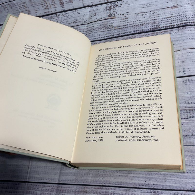 VTG Open The Mind & Close The Sale Hardcover Jack Wilson Signed (No Dust Cover)