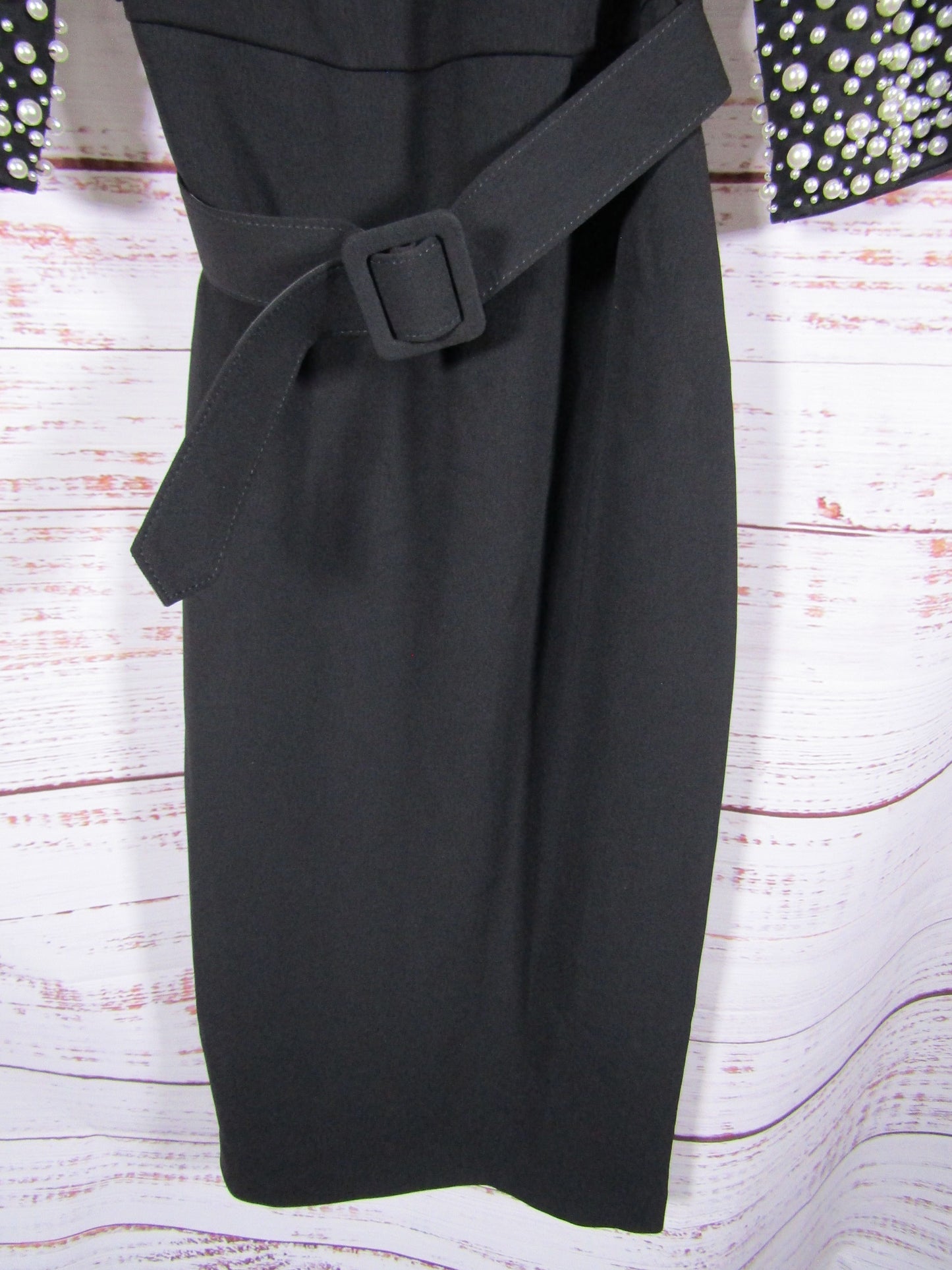 Badgley Mischka Women's Black Pearly Trim Midi Sheath Dress Size 0