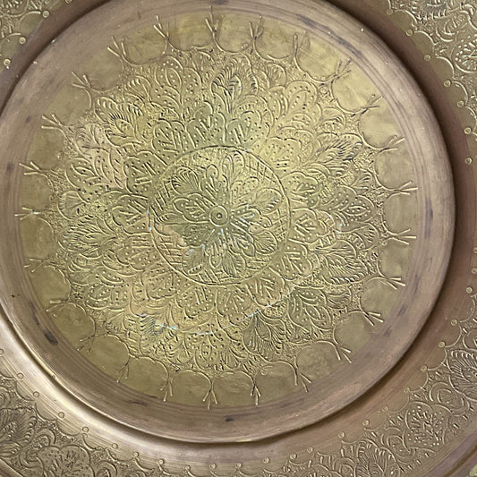 VTG./ANTIQUE Persian Brass Intricate Etched Platter- 12.25"