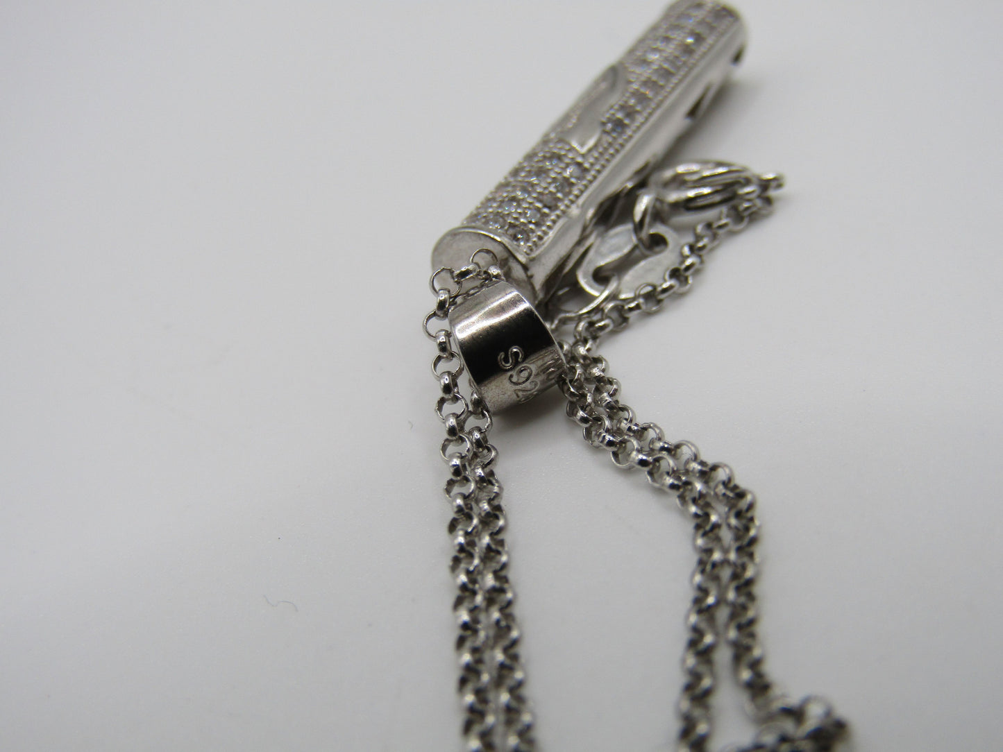Sterling Silver Cubic Zirconia Accent Shin Mezuzah Pendant Necklace