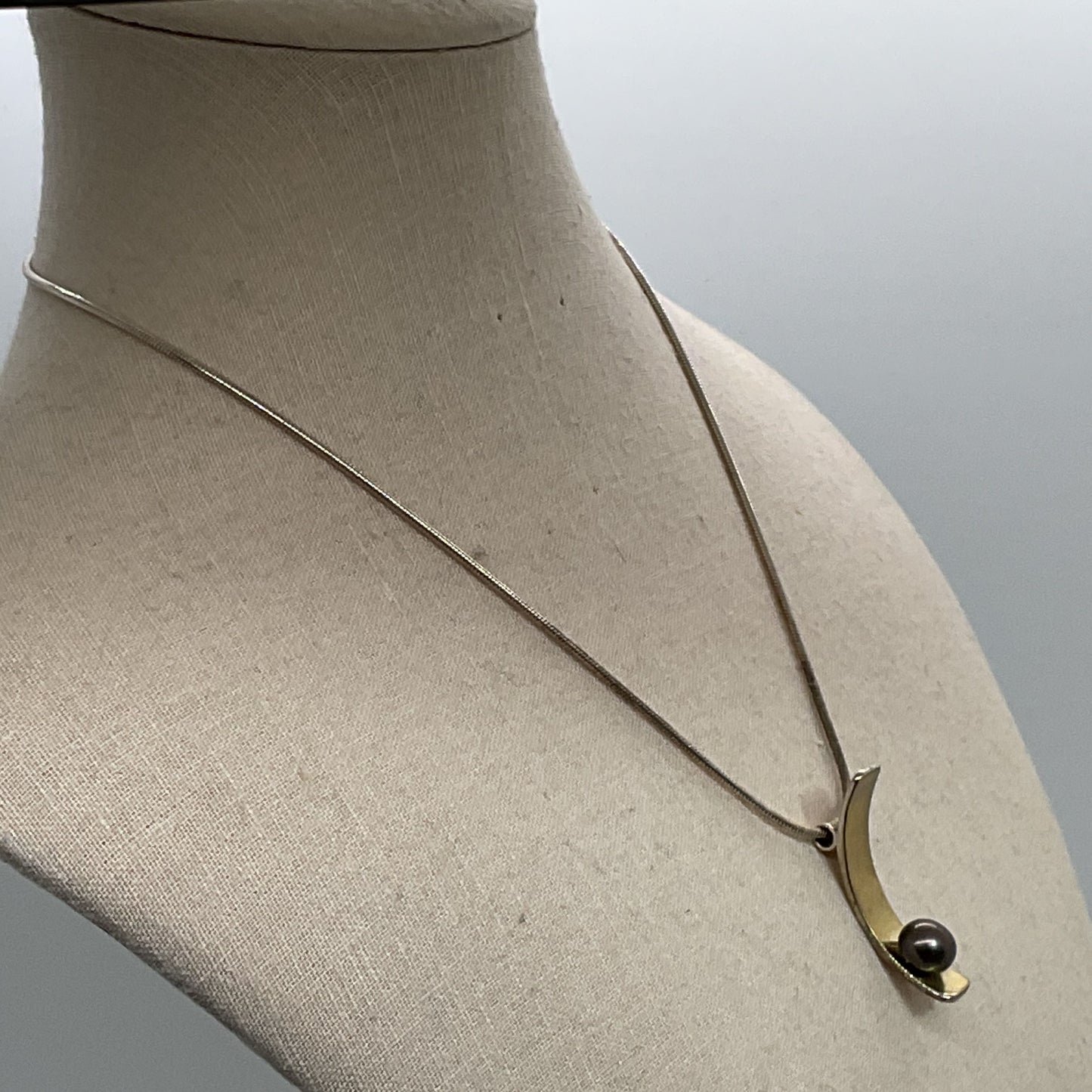 Italy Sterling Silver Vermeil & Pearl Pendant 15.5" Snake Chain Necklace- 10.51g