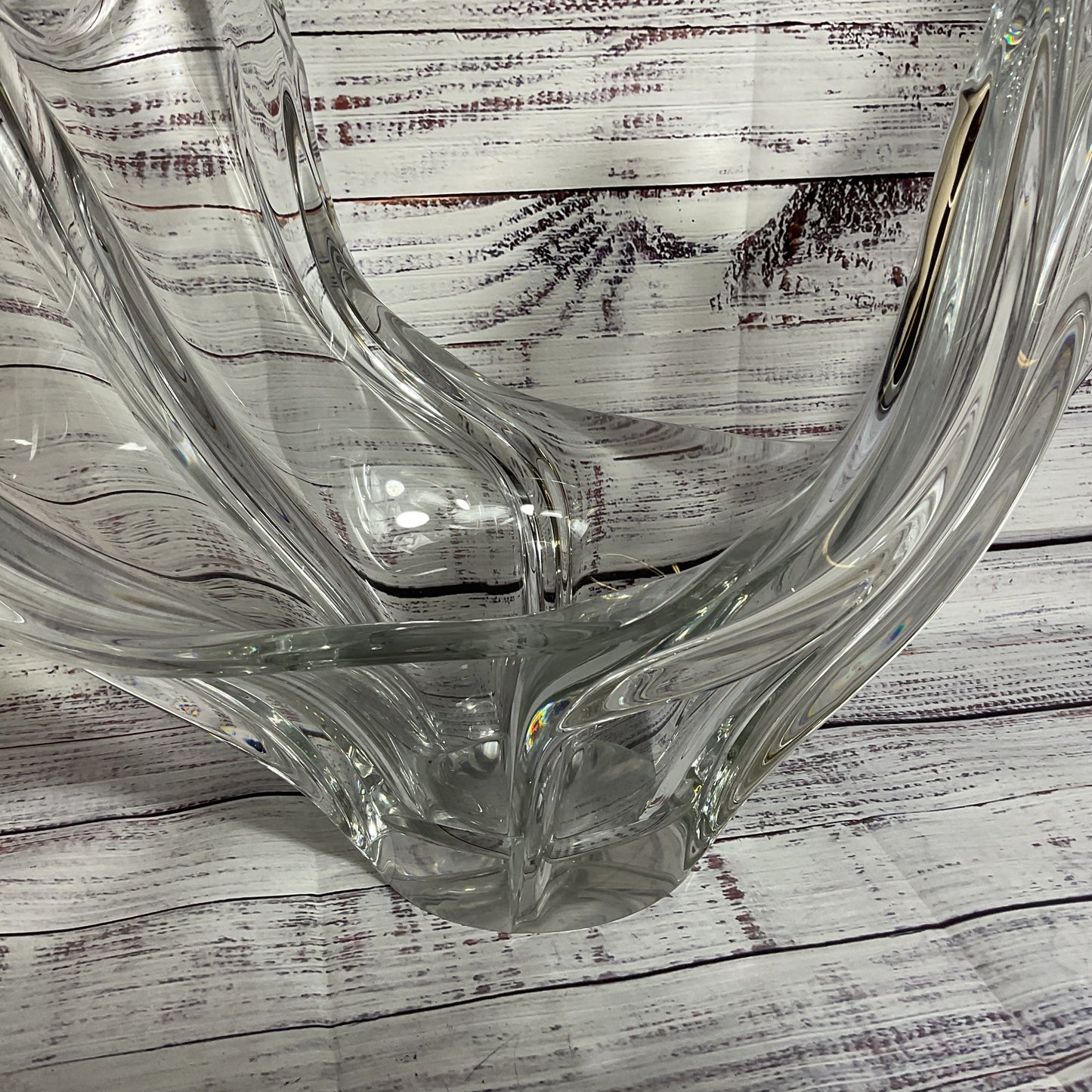 VTG. COFRAC ART VERRIER Large Heavy Decorative Wave Centerpiece Bowl- 12" x 27"