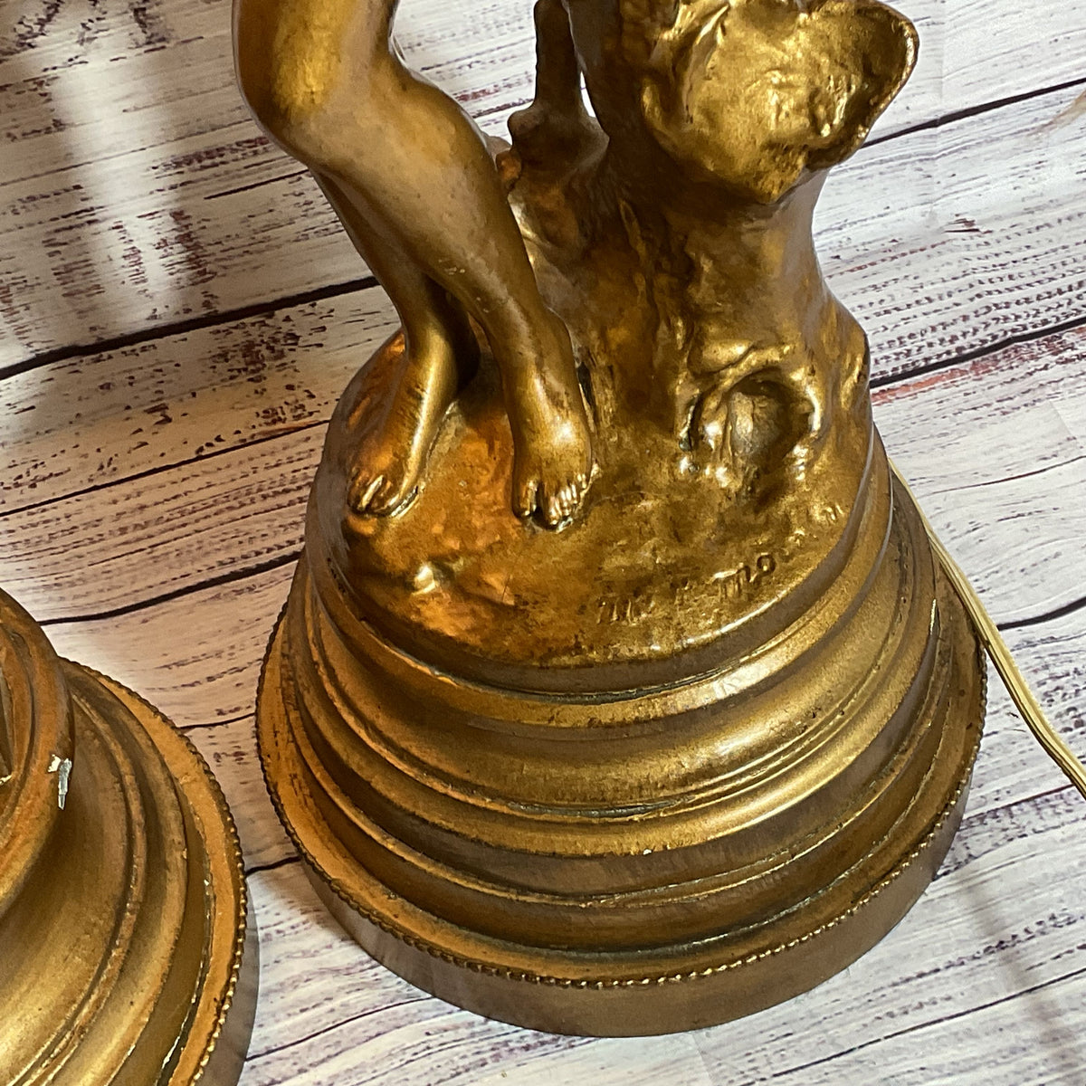 Set of 2 ANTIQUE MATHURINE MOREAU Maiden's with Harp and Flowers Lamps- 35"