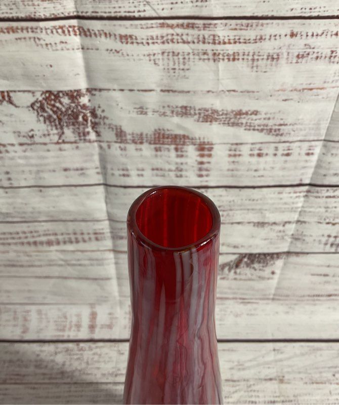 Vintage Murano Art Style Grey & Red Hand Blown Long Vase 15.5"
