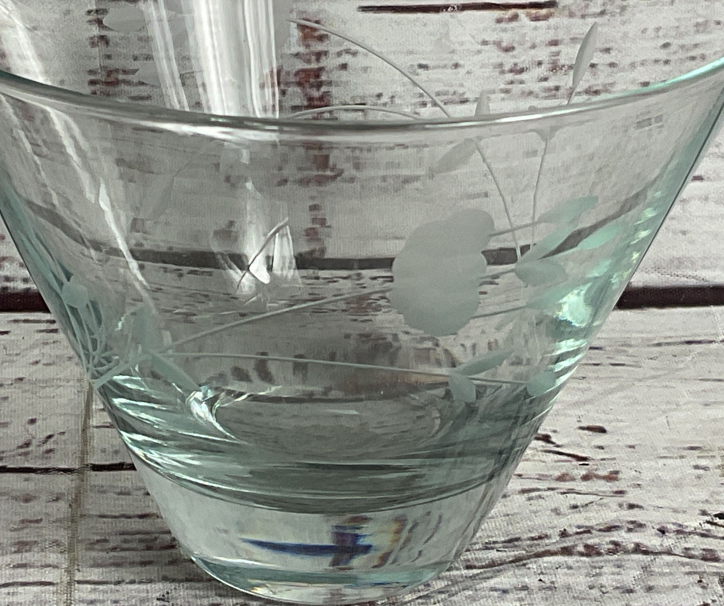 Princess House Etched Floral Set of 2 Stemless Martini Glasses Clear