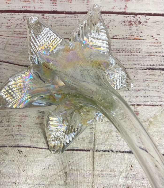 Modern Handblown Iridescent 15.5" Glass Lily Flower Clear