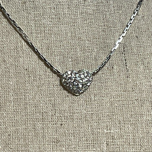 NWT SWAROVSKI Silver Tone Pave Heart 16" Necklace