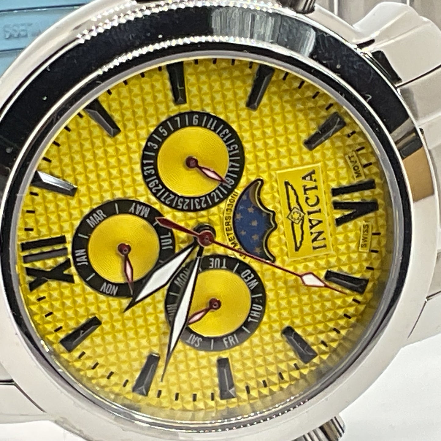 NWT INVICTA #4084 Men's Stainless Yellow Dial Chronograph Watch- 8.75"