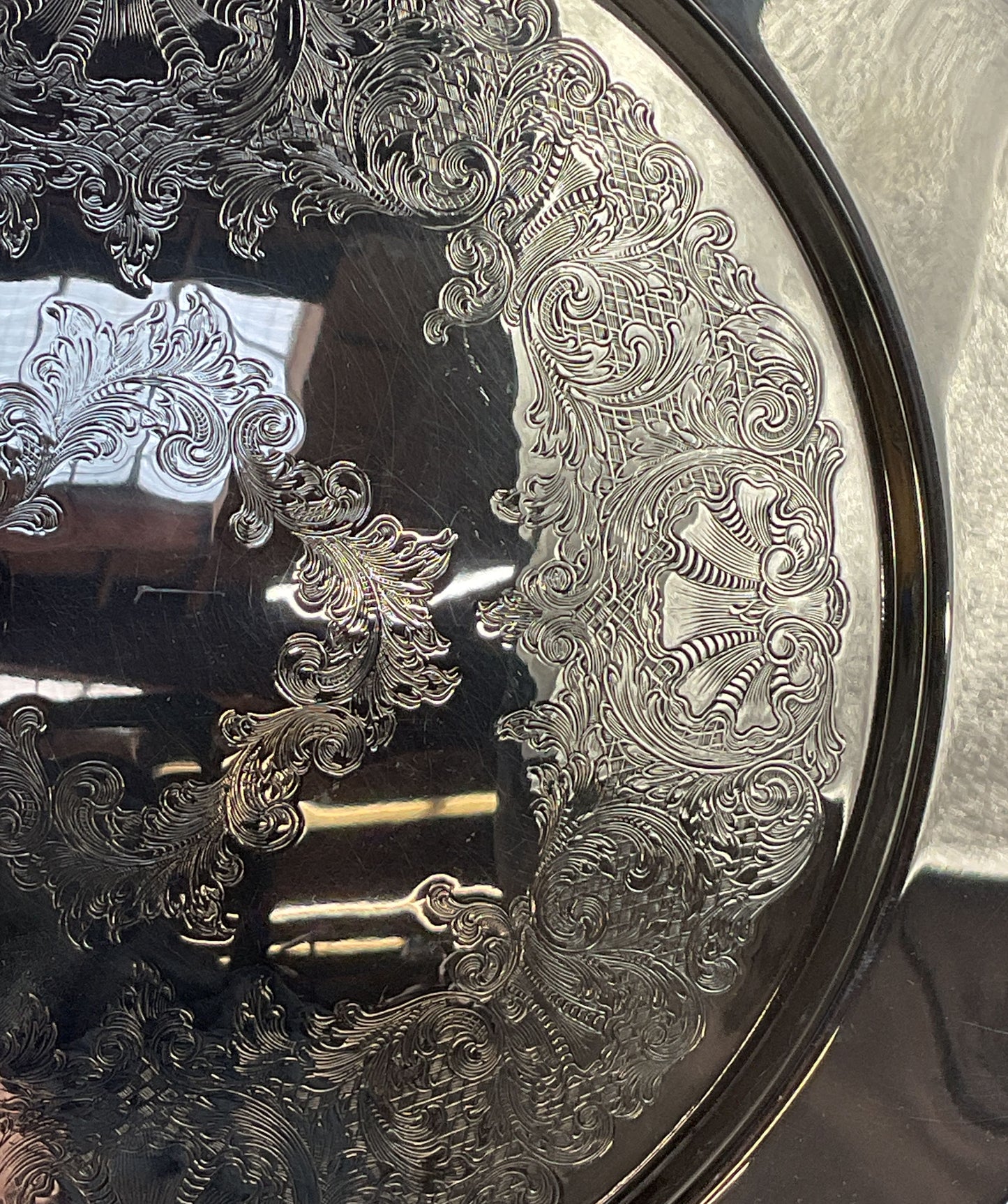 Wallace Vintage Etched Octagonal Serving Tray Silver Plate