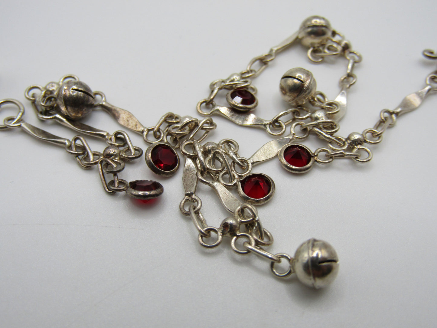 9.5" Sterling Silver Beaded Garnet Accent Anklet