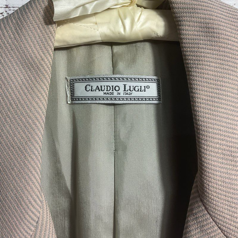 Claudio Lugli Gray/Beige Twill Faux Clasp Embellishment Blazer Jacket sz 40