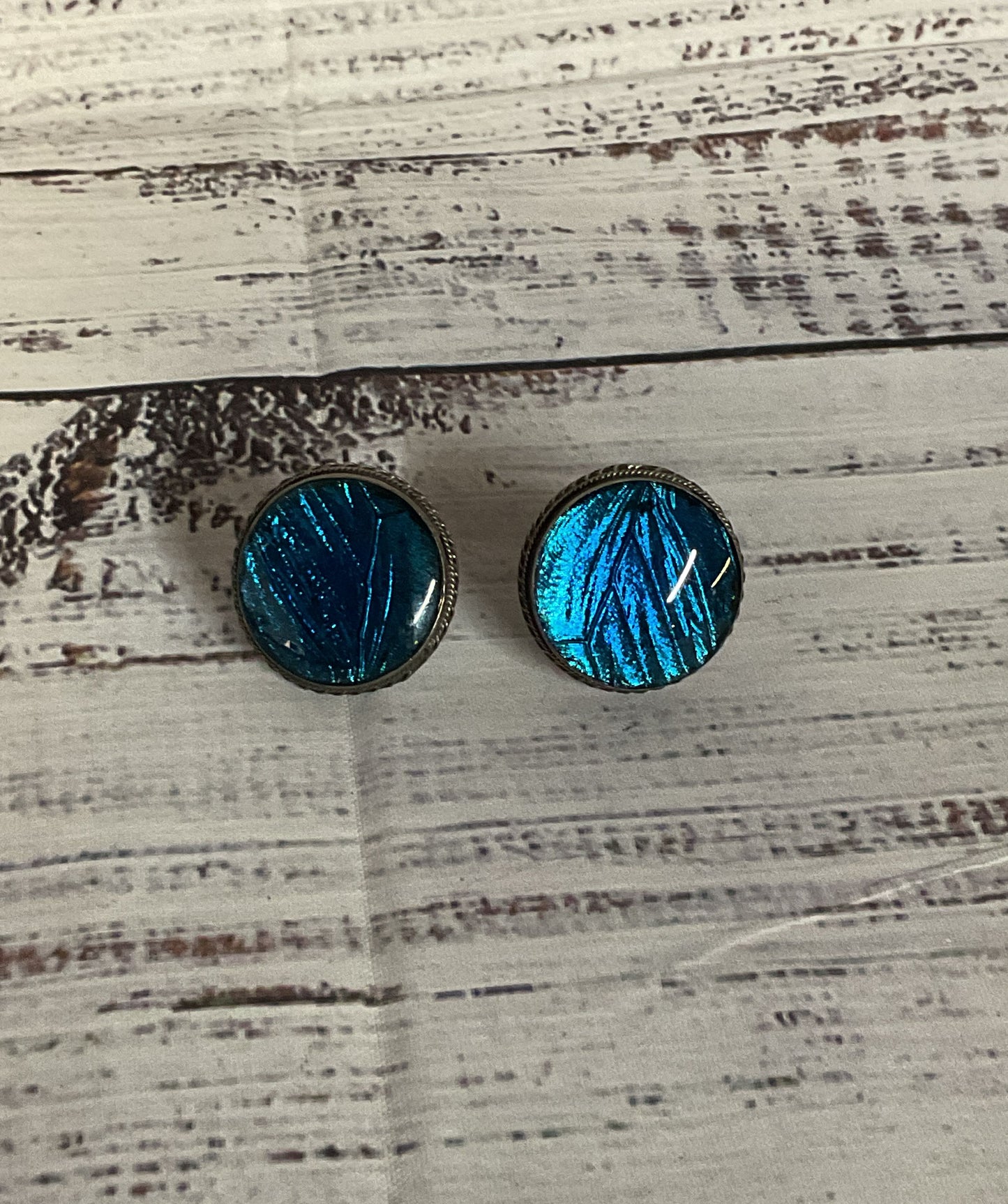 Sterling Silver Vintage Cufflinks with Blue Glass