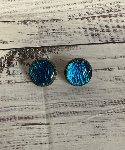 Sterling Silver Vintage Cufflinks with Blue Glass