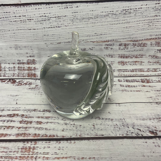 Vintage Clear Crystal Glass Apple Paperweight Sculptures 4" Tang Signed 1983