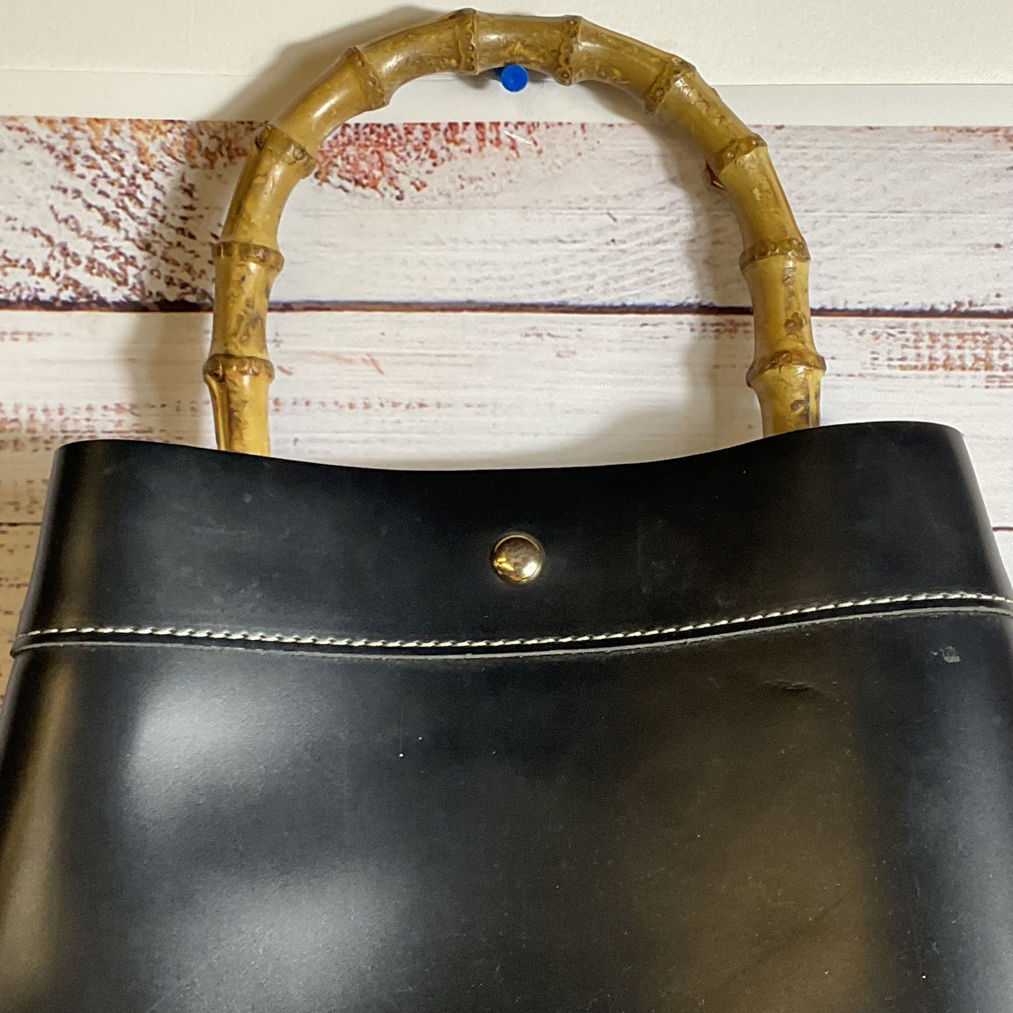 GLAMOROUS Women's Black Faux Leather Satchel/Top Handle Bag