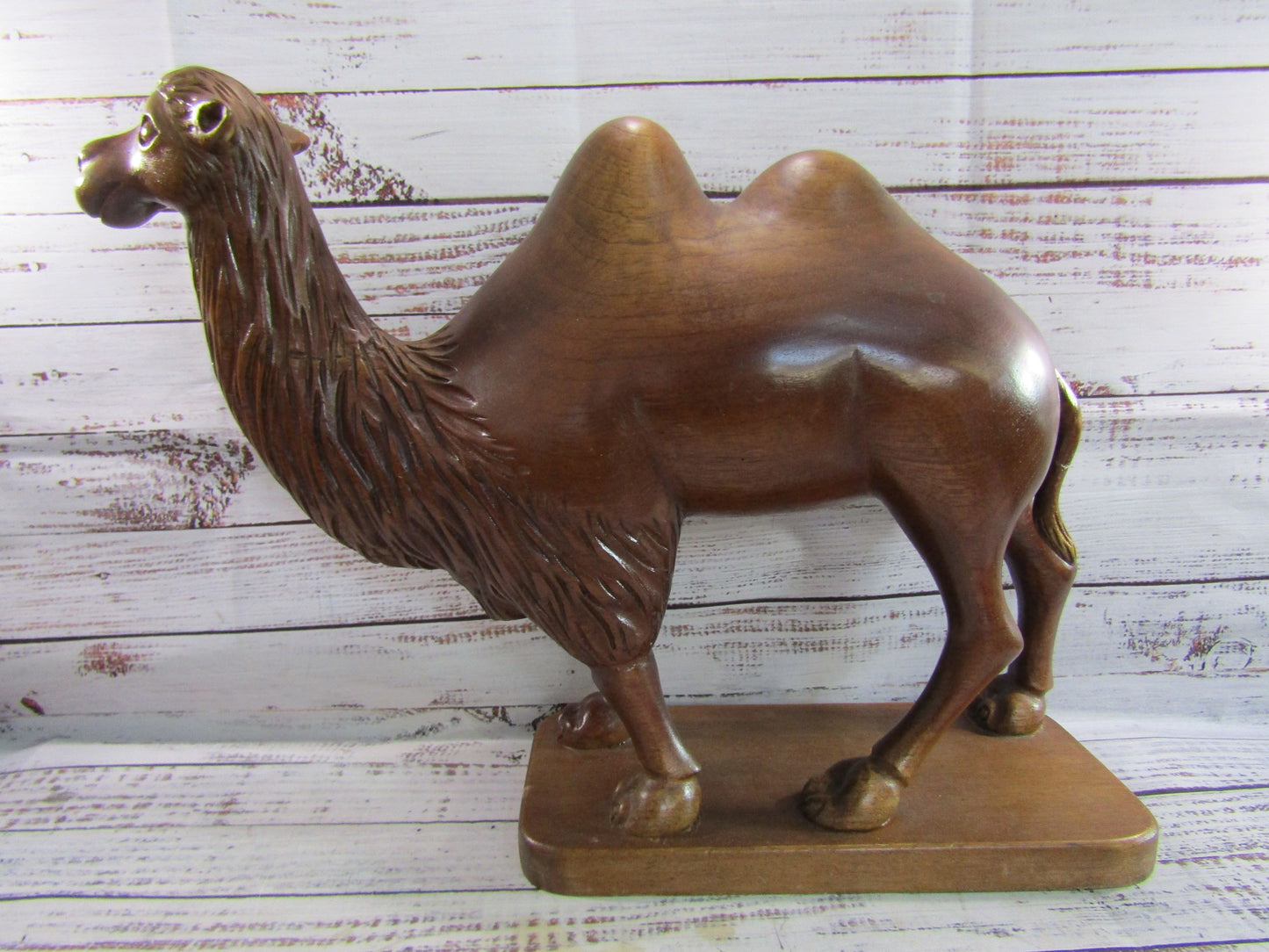 Vintage Hand Carved Wooden Camel Sculpture