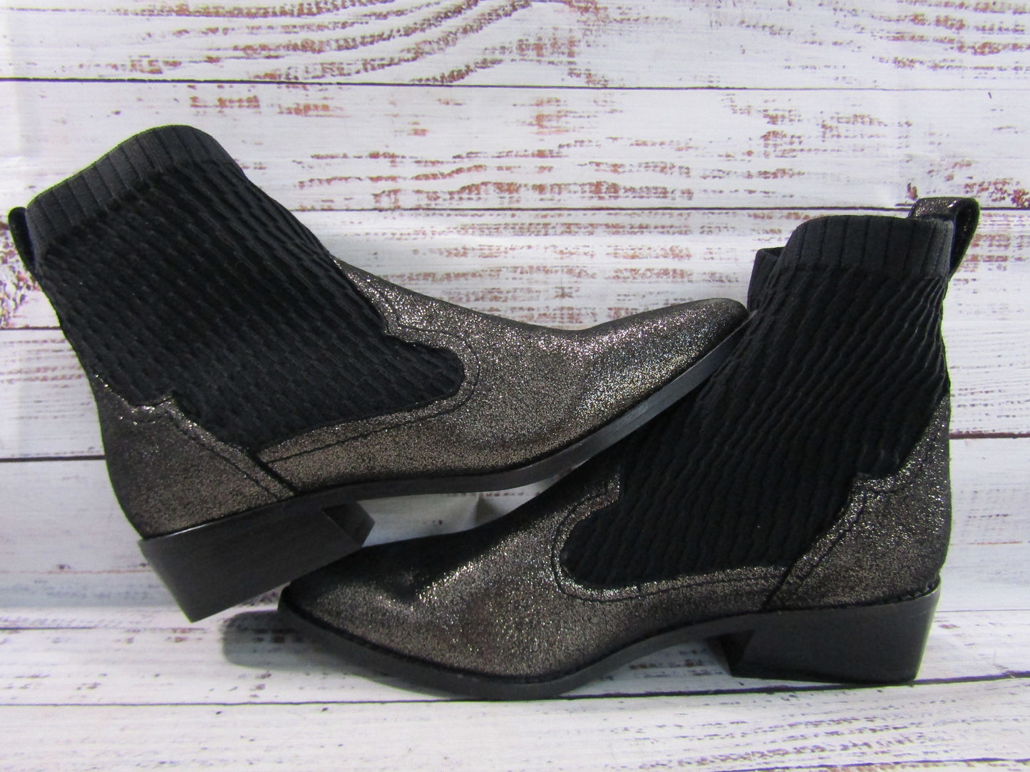 Cecelia New York Tomas Women's Metallic Suede Black Sock Boot Size 6