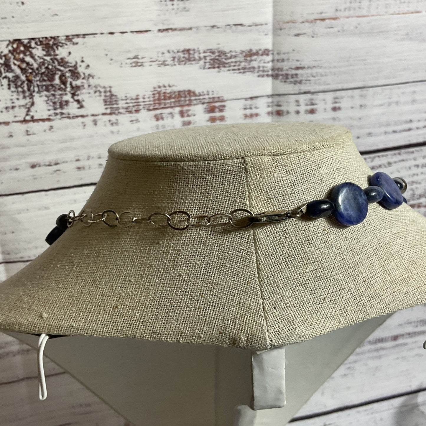 Sterling Silver Disc and Tubular Lapis Beaded 27" Necklace