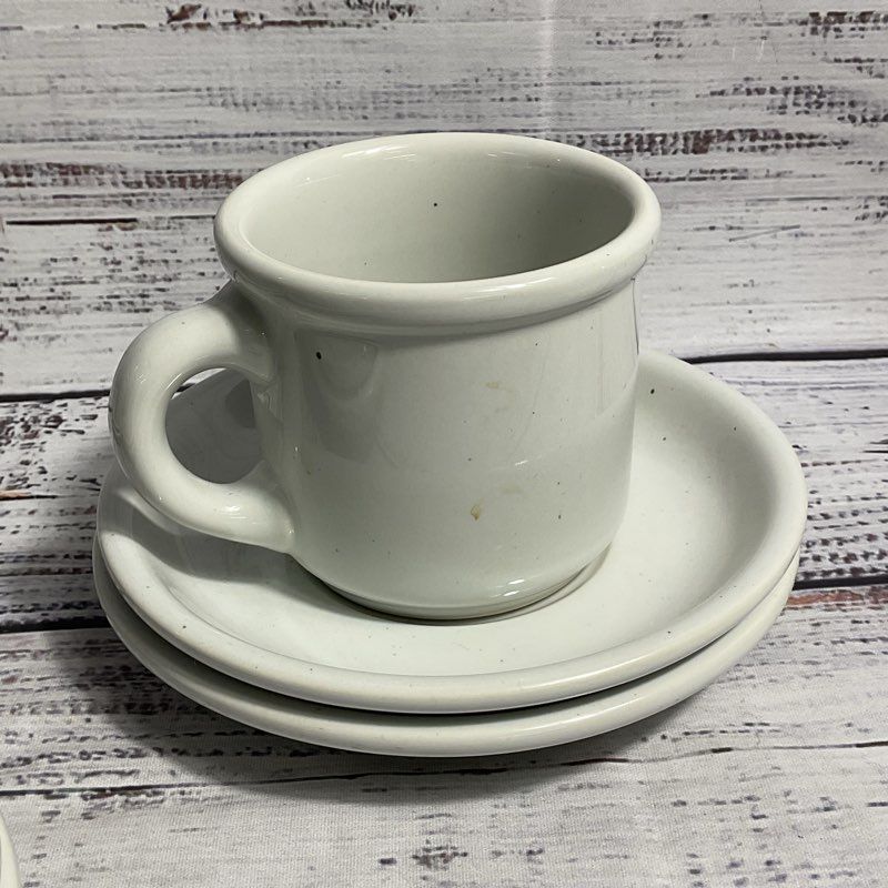 9 pc. Galaxy Stoneware Trend Pacific Milkstone White/Brown Spots Mug, Saucer Set