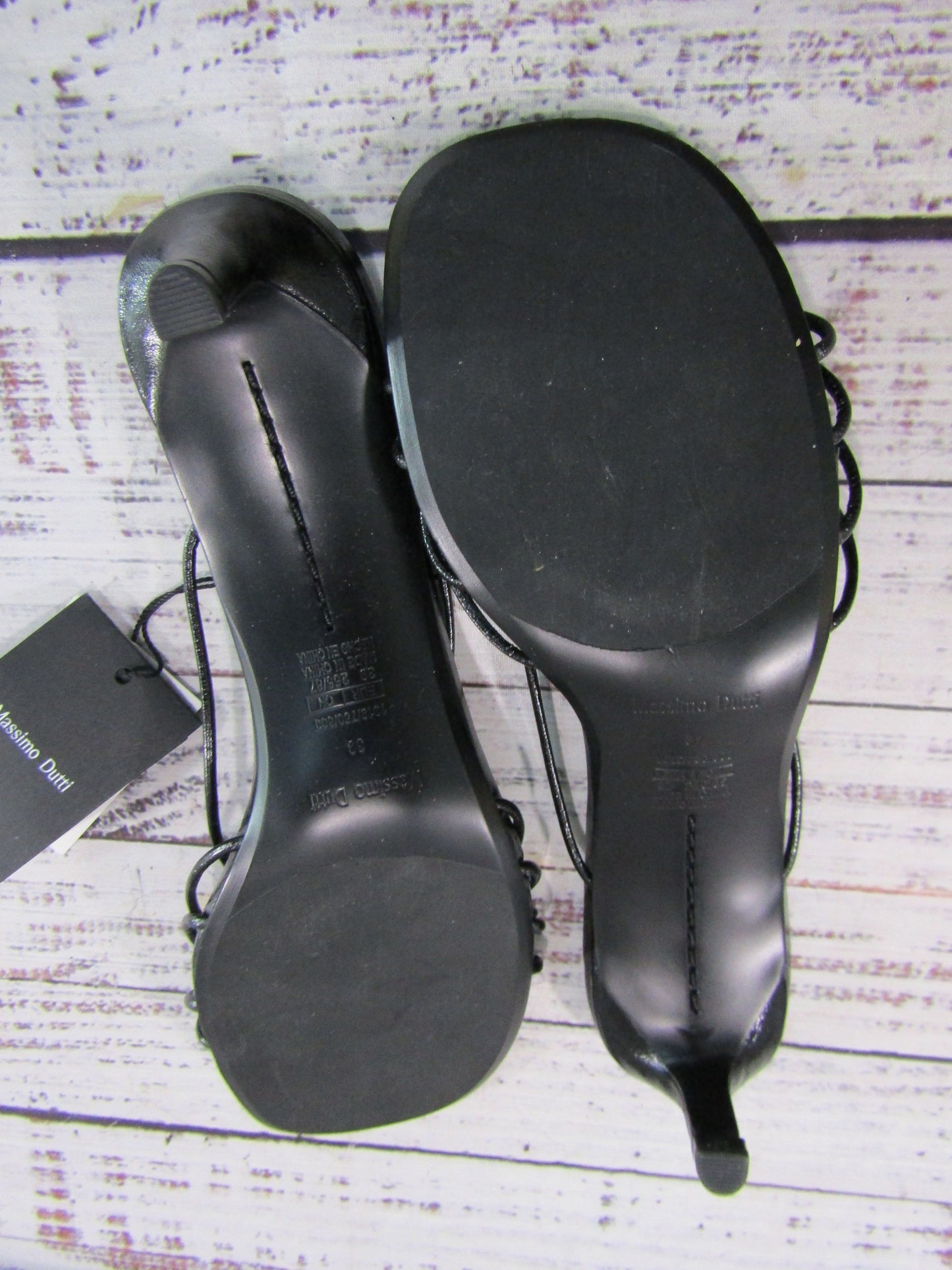 Massimo Dutti Women's Black Leather Strappy Heeled Sandals Size 39