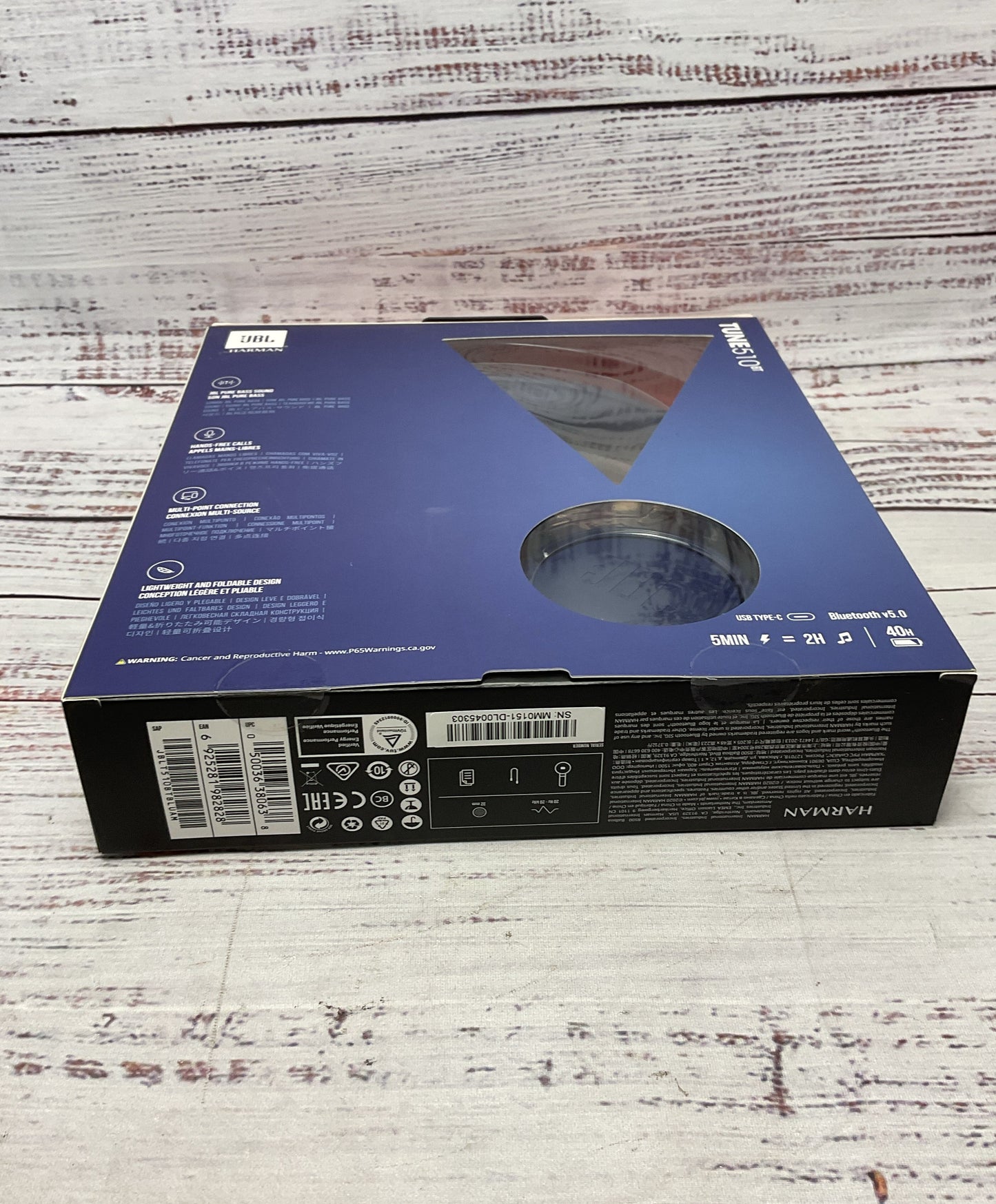 JBL TUNE 510BT Wireless On-Ear Headphone Blue New Sealed 3/4