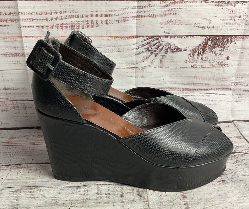 Robert Clergerie Reptile Embossed Dylan Platform Sandal Black 7