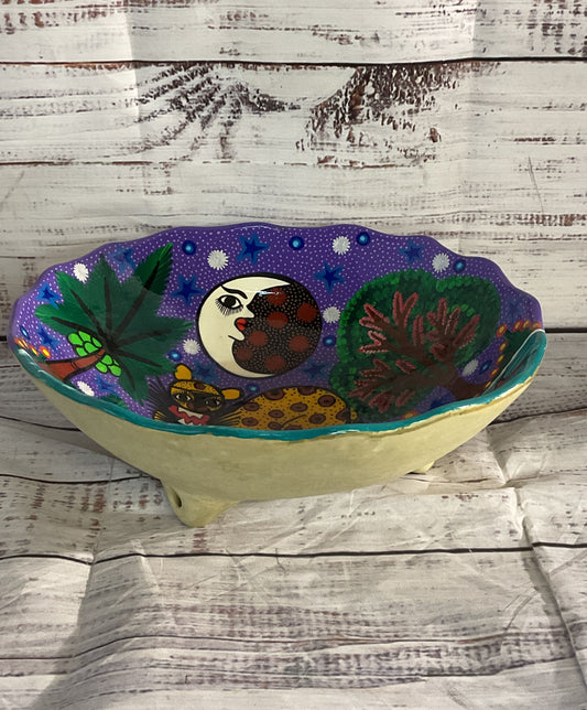 Inocencio Lazaro Hand Painted Puerto Vallarta 3 Footed Bowl Multicolor