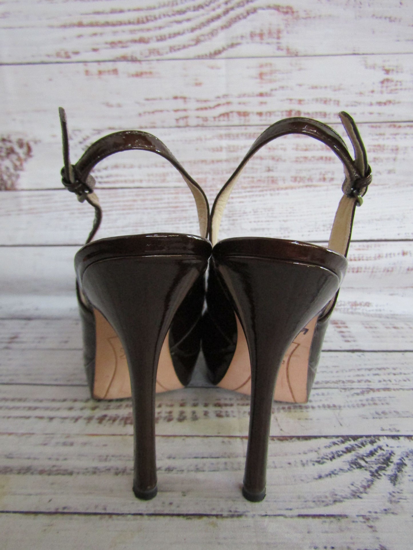 Joan & David Funn Women's Brown Patent Leather Slingback Heel Sandals Size 6.5