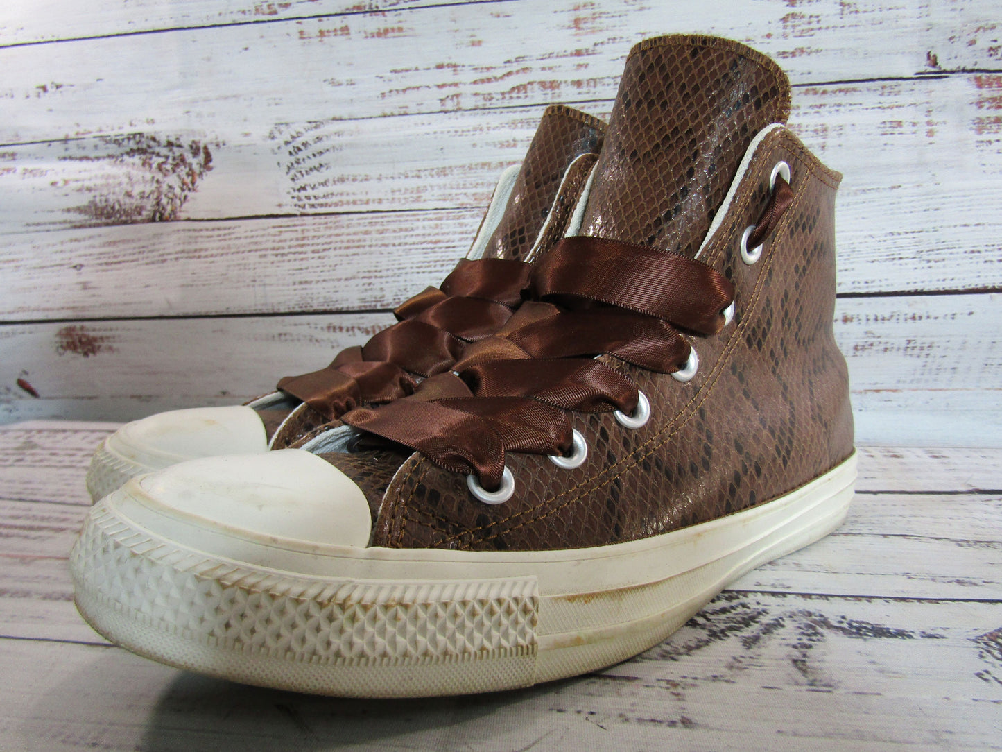 Converse Chuck Taylor Women's Brown Leather Snake Embossed High Top Sneakers