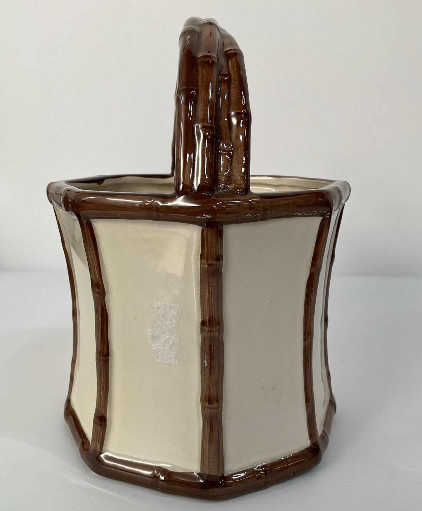 Vintage Fitz and Floyd Bamboo Motif Ceramic Basket Vase