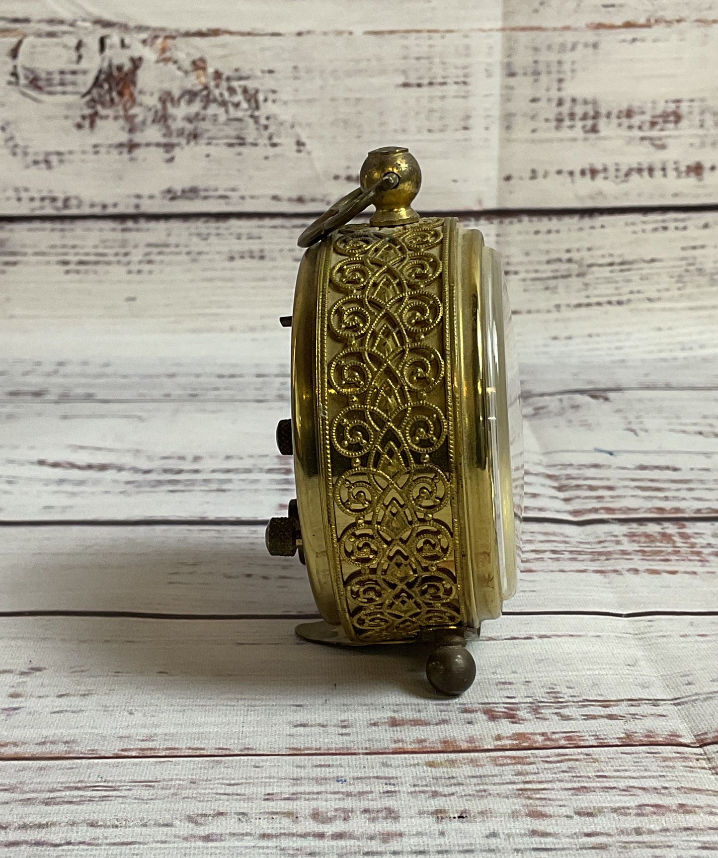 Vintage West Germany Ornate Gold Alarm Wind Up Clock *FOR PARTS*